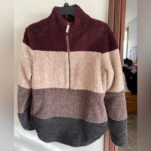 Maurices Burgundy and Pink Color block 1/4 zip fleece jacket